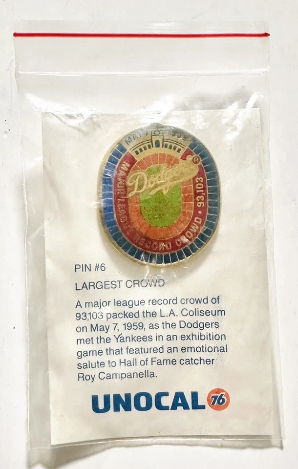 Dodgers vs. Yankees 1959 Unocal 76 Pin #6 Largest Crowd NEW Collectible - Image 4 of 4