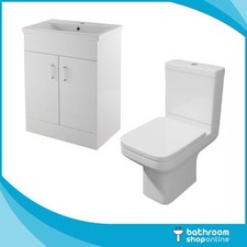 Gloss White 600mm Vanity Unit Trim Close Coupled Toilet Basin Sink Cabinet