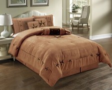 Twin Full Queen Cal King Brown Tan Beige Cowboy Star Western 7 pc Comforter Set