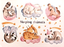 Sleeping animals wall decals for baby's room. Sloth elephant girafe panda bear 
