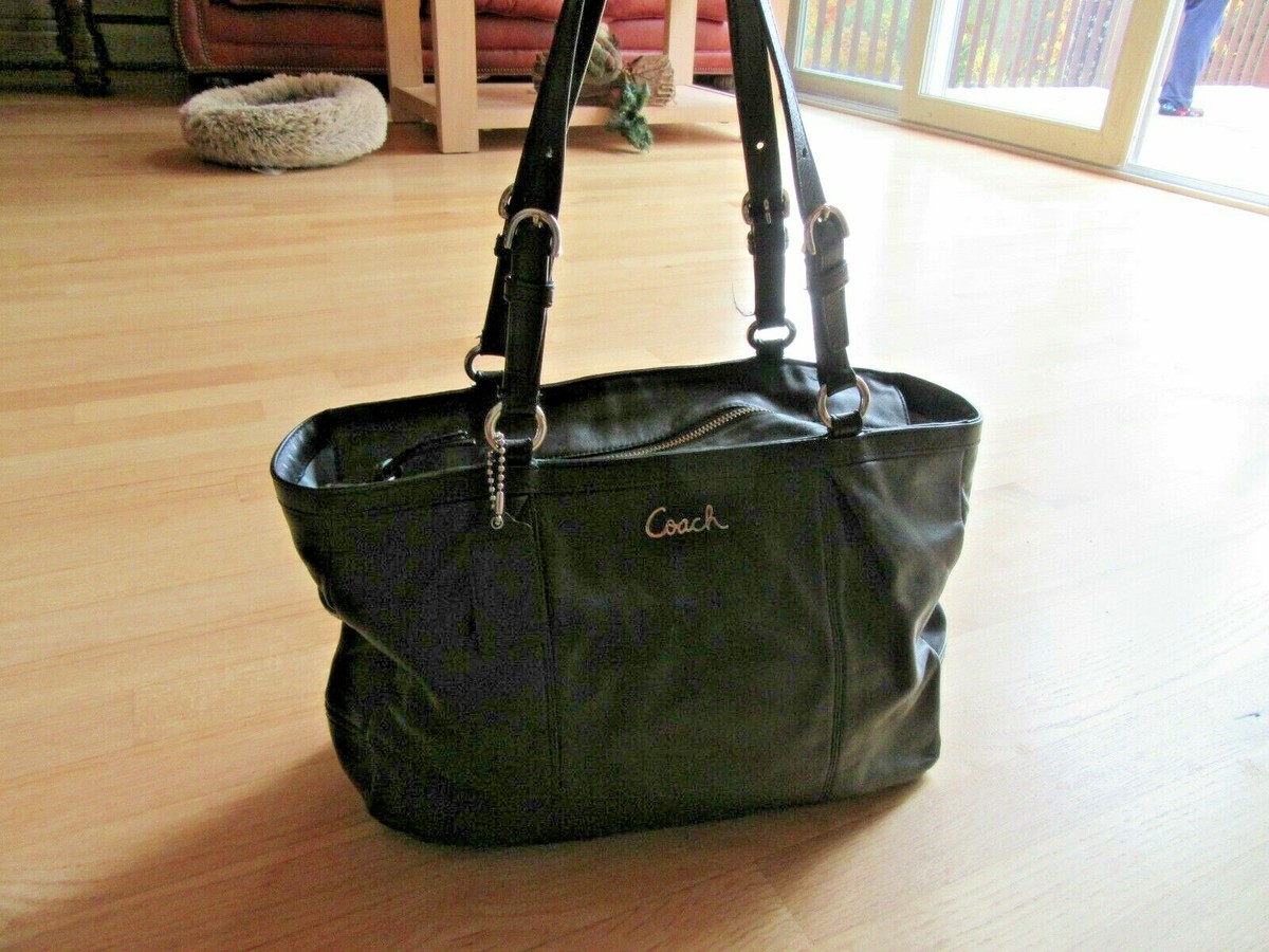 24F/COACH GALLERY BLACK SOFT LEATHER TOTE/SHOULDER HANDBAG/F17722!