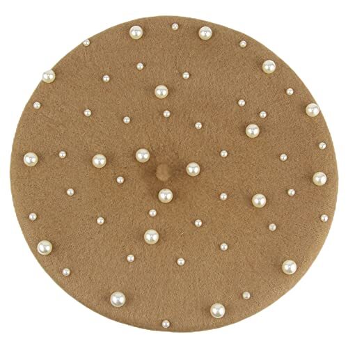 6138 Womens French Artist Solid 100% Wool Beret Hats With Full Pearl (camel) French Beret-Wool Beret Solid Color Womens Beret Cap Hat  main image 4