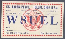CB (QSO/QSL) Card - unused - from Toledo, Ohio from Bud Ketcham - W8UEL - 1940s