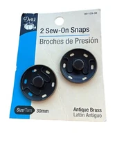 Dritz Antique Brass 30mm 2 Sew-On Snaps For Overlapping Edges 80-125-38 New
