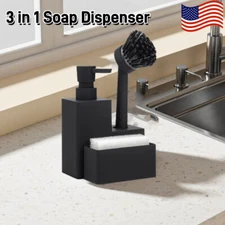 3 in 1 Kitchen Sink Organiser Dish Soap Dispenser Pump Sponge With Brush Holder