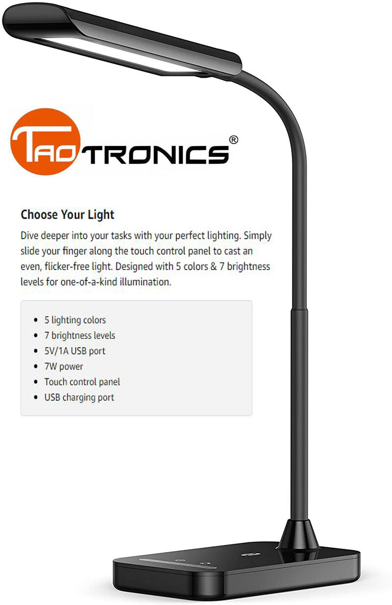 TaoTronics LED Desk Lamp TTDL11 Flexible Gooseneck Lamp USB Charging
