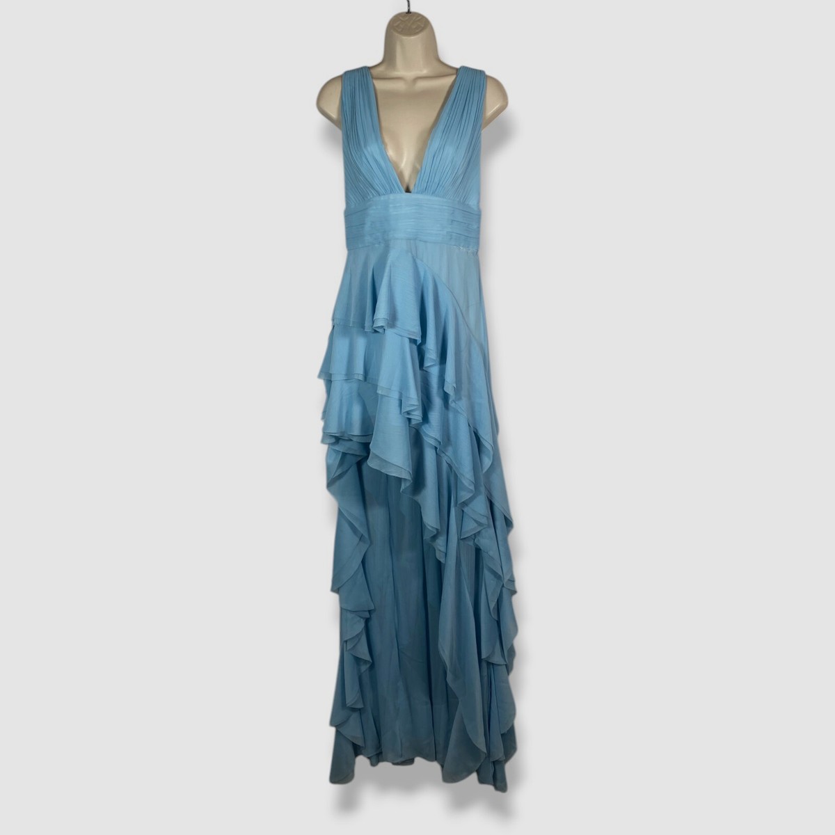 alice and olivia blue ruffle dress Alice + Olivia Women's Blue Asymmetric Hem Plunge Neck Holly Dress Size 2