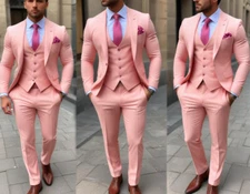 Men's 3 Piece Suit Slim fit Two Button Peach Pink Formal casual Office Suit Set