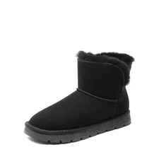 Women's Snow Boots Warm Lined Ankle Boots with Slip-On Design and Faux Fur Cuff