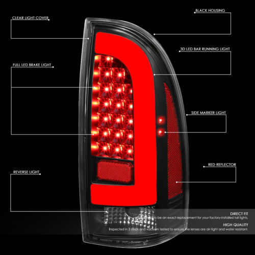 FOR 2005-2015 TOYOTA TACOMA PAIR 3D LED STRIP TAIL LIGHT REAR BRAKE LAMPS BLACK - Picture 2 of 10