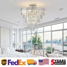 20'' Modern Crystal Chandelier Chrome Ceiling Light Flush Mount Pendant Fixture