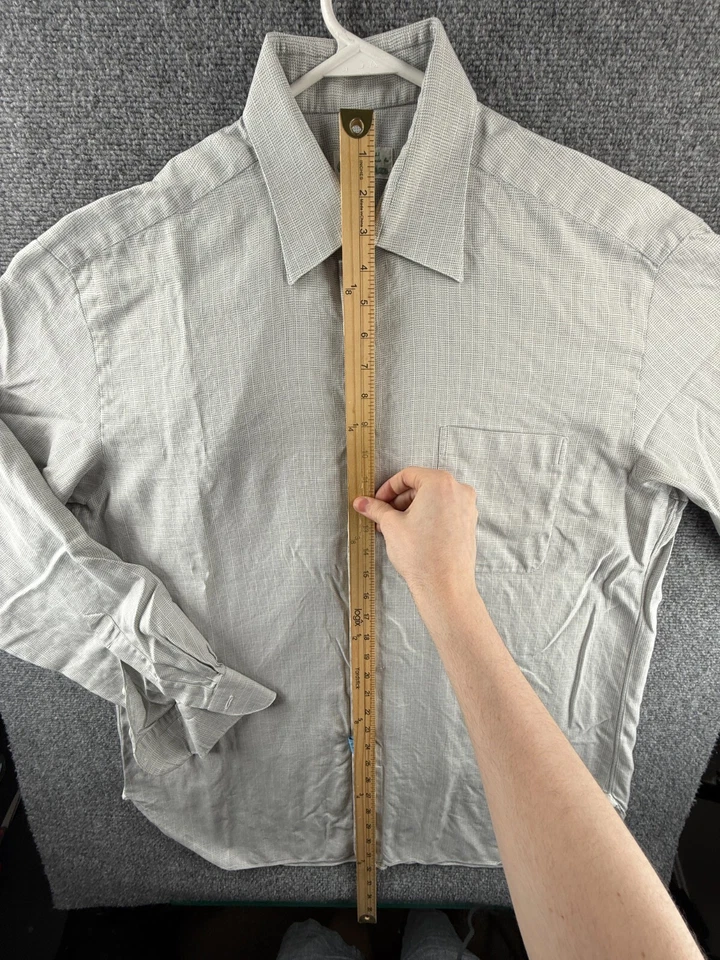 Camisa Luigi Borrelli para Neiman Marcus cinza xadrez com botões Itália 16,5 algodão - Imagem 3 de 4