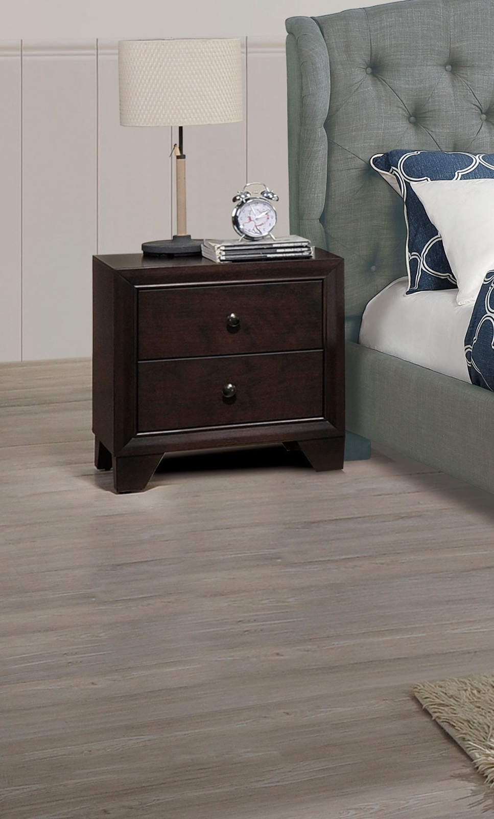Modern Nightstand Brown w/ Drawers - Rubberwood