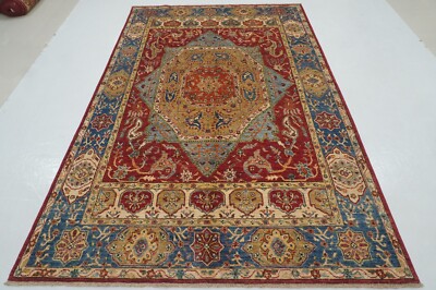 6 x 9 ft Red Mamluk Afghan Hand Knotted Veg dyes Wool Medallion Area Rug