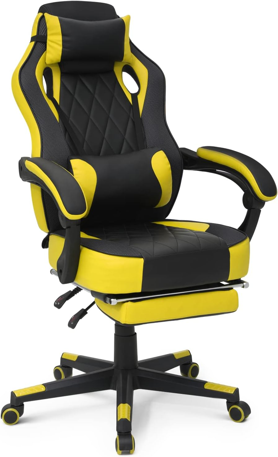 Ergonomic Gaming Chair with Retractable Footrest Detachable Lumbar Support 360 Swivel-image