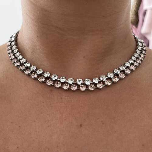 Swarovski Baby Pink Silver Crystal Collar Swan Mark Tennis Necklace