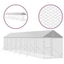 Outdoor Dog Kennel Silver Galvanized Steel, Polyethylene vidaXL