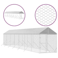 Outdoor Dog Kennel Silver Galvanized Steel, Polyethylene vidaXL