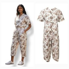 Vintage 70's Paisley Floral Top and Crop Wide Leg Pants 2 PC Set Medium/Waist 27