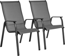 Outdoor Dining Chairs, Set of 2 Patio Stackable Garden Chairs with Backrest/Armr