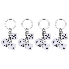 4pcs Lucky Dice Keychain Charm, Resin Dice Keyrings with 3 Pendants, White