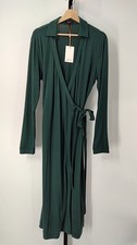 Quince Women 100% Silk Jersey Midi Wrap Dress Evergreen Basic Sleeved L