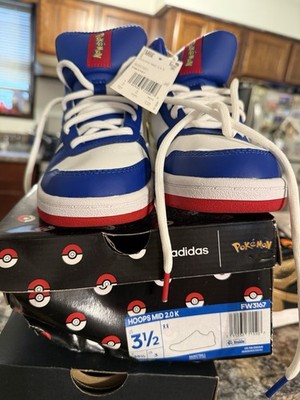 adidas Hoops Mid 2.0 K Pokémon Pikachu Kids Sneakers Blue White Red Size 3.5
