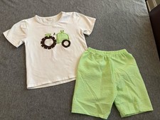 Summer Boutique Kid Boys Outfit Appliqu  Tractor Top Gingham Shorts Set Size 7 8