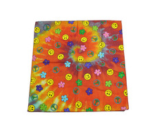 Vintage Tye Dye Smiley Face Orange Blue Red Bandana