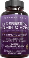 Black Elderberry 1000mg with Vitamin C, D3 5000 IU  Zinc 5in1 Immune Suppor...