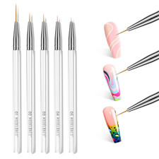 NEW 5PCS Nail Art Liner Brush Set Thin Gel Polish Painting Hex Handle Brushes