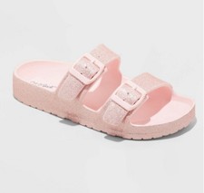 Cat Jack Girls Pink Glitter Double Buckle Slide Sandals Size 1 NWT