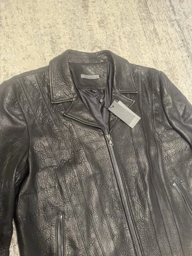 John Varvatos Men's Leather Jacket Size 50 Beaded Black image 4