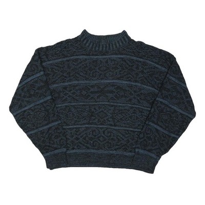 Mens Blue Patterned Jumper Crew Neck Basic Knit Regular L Cotton Blend Casual