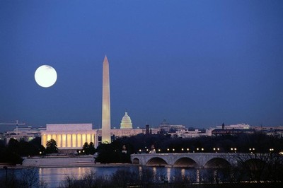 Washington DC Skyline at Night with Full Moon Photo Photograph Poster 36x24