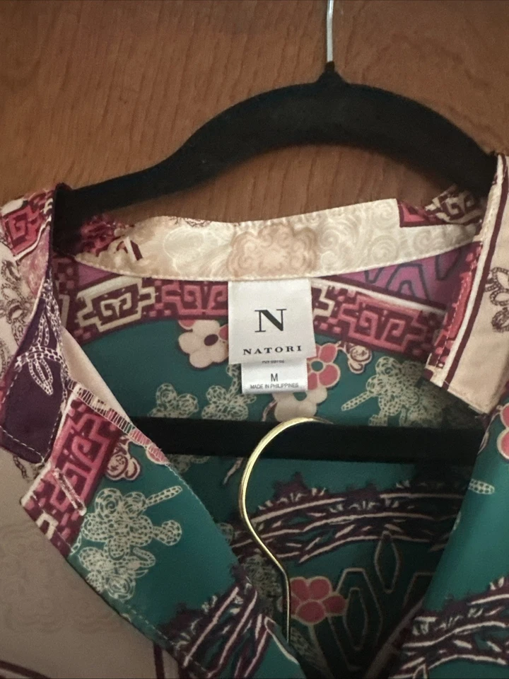 Natori цветочный атласной пижамы комплект длинным рукавом мандарин воротник азиатский вдохновил средний - Изображение 3 из 4