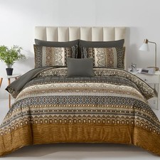 Boho Comforter Set Size 8 Pieces,Brown Black Bohemian Full Brown and Black