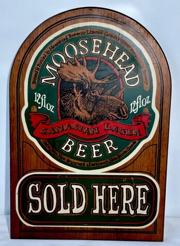 Vintage Moosehead Beer Wall Sign Canadian Lager Moose Head Wood Bar Sign 15 X 22