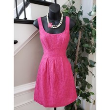 Nine West Fit & Flare Dress Womens Size 4 Pink Textured Scoop Neck Back Zip