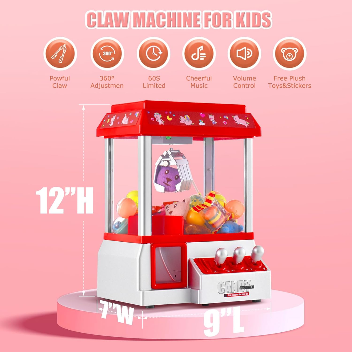 LOVIVER Mini Candy Claw Machine - Arcade Prize Dispenser Toy For Kids With Tokens, Prizes & Control Stick