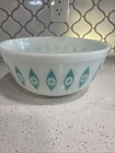 Vtg Atomic Eyes Pyrex Mixing  Bowl MCM 1950s Unmarked White Turquoise 403