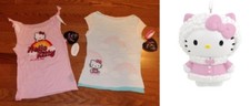 DOE SANRIO HELLO KITTY RAINBOW  TIE SHOULDER SHIRT LOT OF 2 M  FREE ORNAMENT