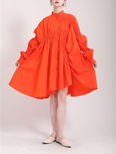 Women's Loose Solid Fashion Irregular Lantern Sleeve Swing Short Shirt Dress