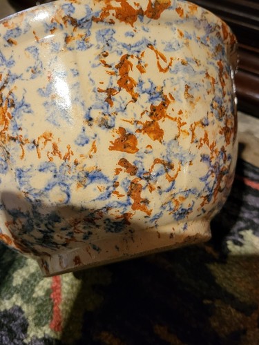 Antique Red Wing Spongeware Mixing Bowl 8” Crock Orange Blue Paneled Stoneware - Picture 8 of 8