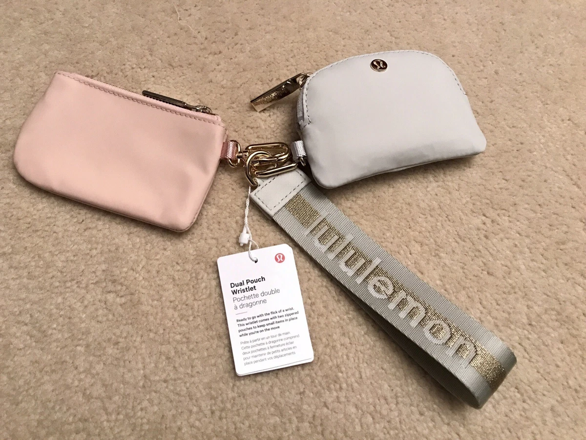 Lululemon Dual Pouch Wristlet Wallet Keychain Vapor Gold White