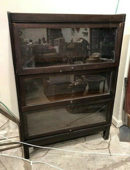 Lundstrum Barrister 3 estantes para libros 33" x 11" puertas de vidrio antiguas biblioteca oficina Foto 4 de 4