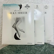 3 Pair JC PENNEY Pantyhose Size Long Sheer Caress Silky Sheer Toe Control Top