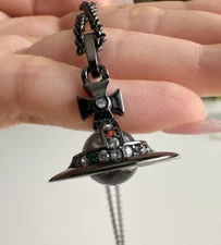 Vivienne Westwood 3D Tiny Orb Glass Silver Black Necklace Chain XX17V