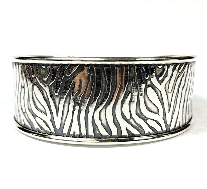 Sterling Silver Zebra Pattern Wide Cuff Bangle Br… - image 1