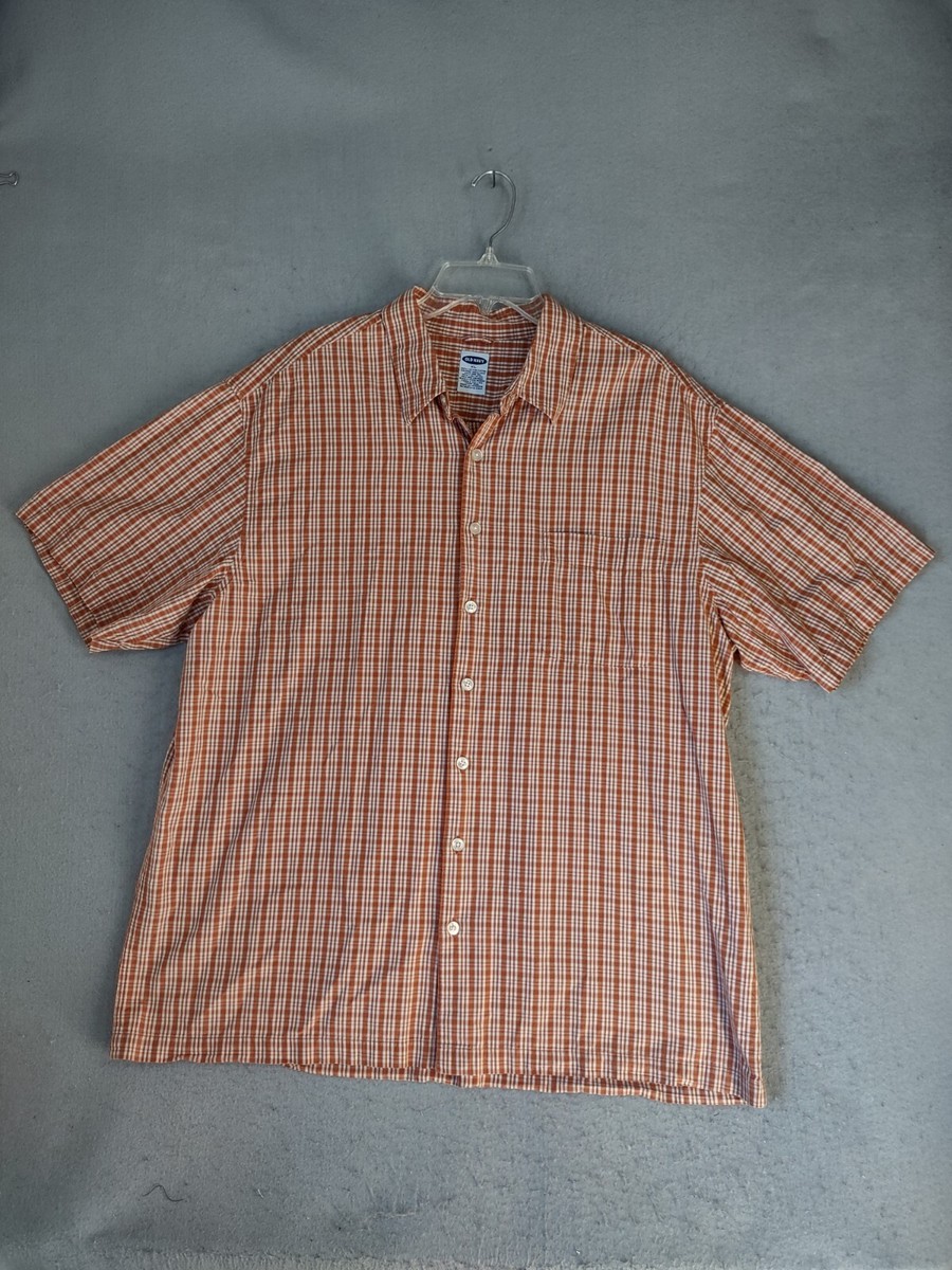 Old Navy Mens Shirt XL Brown Check Short Sleeve Cotton Collared